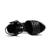 Women's Block Heel Platform Sandals - Black - 12 B - PU Leather - image 3