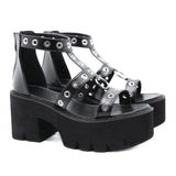 Women's Gothic Rivet Ring Platform Sandal - Black - Gothic Sandals - 35 B - PU Leather - image 12