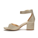 Women's Shimmery Gold Silver Sandals - Gold - Block Heeled Sandals - 42 B - PU Leather - image 5