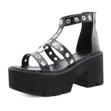 Women's Gothic Rivet Ring Platform Sandal - Black - Gothic Sandals - 35 B - PU Leather - image 2