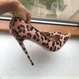 Women's Leopard Print High Heel Stilettos - Beige - 1 / 12cm Heel - 43 B - PU Suede Leather - image 5