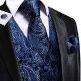 Men's Formal 4 Pcs Silk Slim Waistcoat Sets - Dark Blue - MS-0020 - 4 PCS - Vest Set - XXXL - Silk - image 4