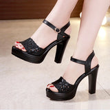Women's Block Heel Platform Sandals - Black - 12 B - PU Leather - image 6