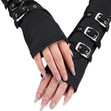 Women's Men's Half Finger Buckle Gloves - Black - Fingerless Gloves - Medium - Polyester - image 3