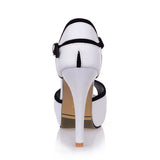 Women's Elegant High Fashion Sandals - Black/White - Stiletto Sandals - 41 B - PU Leather - image 11