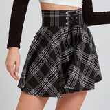 Women's Gothic Retro Punk Plaid Mini Skirt - Black - Skirt - XXL - Polyester - image 28