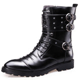 Men's Punk Rivet Buckle Motorcycle Boots - Black - Rivet Boot - 45 B - PU Leather - image 7