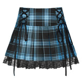 Women's Gothic Plaid Lace A-Line Mini Skirt - Blue - Skirt - 3XL - Plaid - image 10