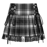 Women's Gothic Plaid Lace A-Line Mini Skirt - Black - Skirt - 3XL - Plaid - image 11