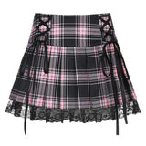 Women's Gothic Plaid Lace A-Line Mini Skirt - Pink - Skirt - 3XL - Plaid - image 12