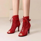 Women's Mesh Lace Up Buckle Ankle Boots - Red - Mesh Booties - 43 B - PU Leather - image 38