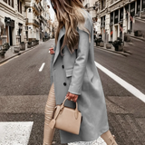 Women's Double Breasted Long Overcoat - Khaki - Women's Jacket - XXXL - Polyester - image 26