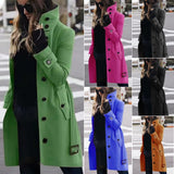 Women's Wool Blend Stand Collar Coat - Khaki - Women's Jacket - XXXL - Polyester - image 15