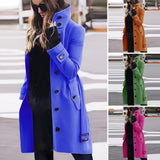 Women's Wool Blend Stand Collar Coat - Khaki - Women's Jacket - XXXL - Polyester - image 11