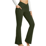Women's High Waist Yoga Flare Leggings - Green - Yoga Pants - 2XL - Polyester - image 3