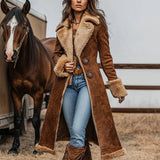 Women's Western Vintage Plush Coat - Brown - Long Jacket - XXXL - image 8