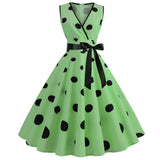 Women's Retro Swing Polka Dot Dresses - Black - Swing Dress - XXL - Polyester - image 16