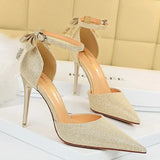 Women's Glitter Bow Knot Strappy Heels - Gold - Prom Shoes - 43 B - PU Leather - image 24
