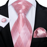 Men's 3 Pcs Silk Pink Wedding Tie Set - Pink - MJ-7389 - Medium - Silk - image 9