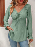 Women's Fashion A Line Drawstring Blouse - Green - Shirt - XXXL - Polyester - image 19