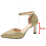 Women's Sparkly Gold Silver Bridal Heels - Gold - Glitter Shoes - 40 B - PU Leather - image 11