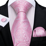 Men's 3 Pcs Silk Pink Wedding Tie Set - Pink - MJ-436 - Medium - Silk - image 19