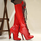 Women's Shiny Burlesque High Heel Boots - Pink - High Boots - 15 B - Patent PU Leather - image 10