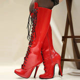 Women's Shiny Burlesque High Heel Boots - Pink - High Boots - 15 B - Patent PU Leather - image 13