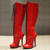 Women's Retro Burlesque Stiletto Boots - Red - High Boots - 46 B - PU Leather - image 8