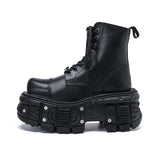 Women's Leather Dark Punk Lace Up Boot - Black - Biker Boots - 46 B - Split Leather - image 6