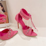 Women's Super High Zipper Strap Sandals - Blue - Zipper Stilettos - 41 B - PU Leather - image 19