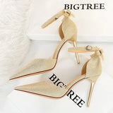 Women's Glitter Bow Knot Strappy Heels - Gold - Prom Shoes - 43 B - PU Leather - image 26