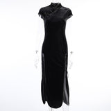 Women's Long Gothic Velvet Spilt Dress - Black - Dress - XXXL - Velvet - image 23