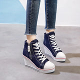 Women's High Platform Zipper Sneakers - Navy - Platform Sneakers - 43 B - Canvas - image 3