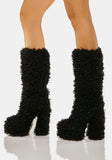 Women's Knee-High Fuzzy Platform Boots - Beige - Fuzzy Boots - 42 B - Faux Fur/PU Leather - image 34