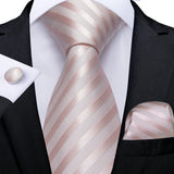 Men's 3 Pcs Silk Pink Wedding Tie Set - Pink - MJ-7004 - Medium - Silk - image 18