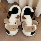 Women's Cute Plush Warm Cow Slippers - Black/White - Cow Slippers - XXL - Plush - image 4