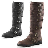 Women MidCalf Low Heel Buckle Strap Boot - Black - Buckle Boots - 48 B - PU Leather - image 1