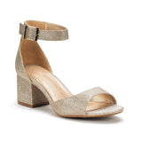 Women's Shimmery Gold Silver Sandals - Gold - Block Heeled Sandals - 42 B - PU Leather - image 4