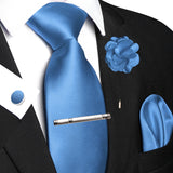 Men's 5 Pcs Luxury Ridged Silk Tie Sets - Sky Blue - 5pc Tie Set - 013 - Medium - Silk - image 20