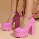 Women's High Platform Buckle Strap Shoes - Black - Patent - Chunky Platform Shoes - 42 B - PU Leather - image 24