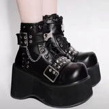 Women's Gothic Platform Cosplay Wedges - Black - Ankle Boots - 42 B - PU Leather - image 7