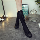 Women's Canvas Knee High Lace Up Boots - White - 2cm Heel - 43 B - Canvas - image 25