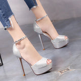 Women's Shimmery High Heel Stilettos - Gold - Super High Heels - 39 B - PU Leather - image 16