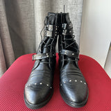 Men's Leather Lace Up Buckle Strap Boots - Black - Biker Boot - 45 B - Genuine Leather - image 8