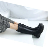 Women's Men's Knee High Lace Up Boots - Black - Matte 1 / Knee High Boots - 48 B - PU Leather - image 29
