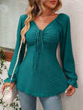 Women's Fashion A Line Drawstring Blouse - Green - Shirt - XXXL - Polyester - image 10