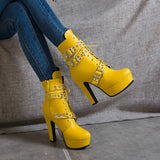 Women's Buckle Strap Platform Ankle Boots - Black - Buckle Strap Ankle Boot - 45 B - PU Leather - image 30