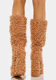 Women's Knee-High Fuzzy Platform Boots - Beige - Fuzzy Boots - 42 B - Faux Fur/PU Leather - image 11