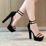 Women's Block Heel High Platform Sandals - Wine Red - Platform Shoes - 44 B - PU Leather - image 17